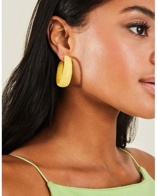 Accessorize Women's Yellow Raffia Hoop Earrings