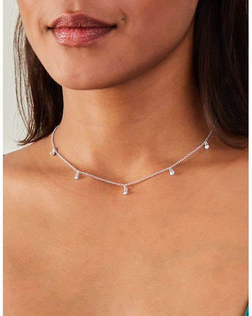 Accessorize Natural Women's Silver Gem Station Necklace