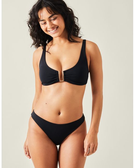 Accessorize Black Sleeveless Stretchy Nylon Metal Detail Bikini Top