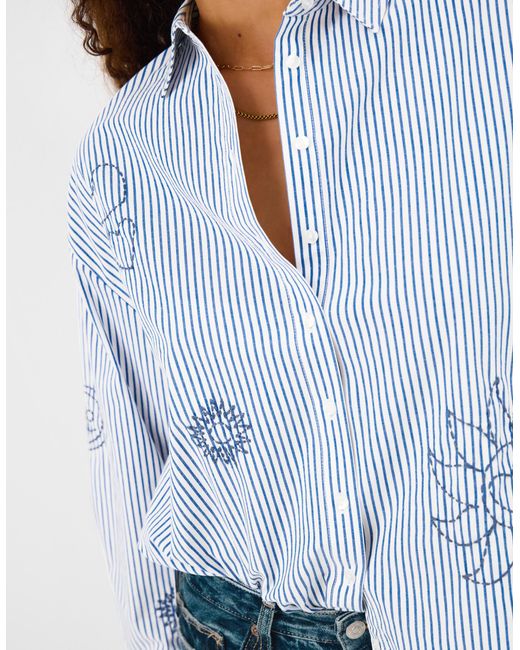 Accessorize Blue Long Sleeve Cotton T-Shirts Striped Embroidered Stripe Shirt, Light