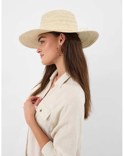 Accessorize White Striped Stripe Straw Fedora Hat