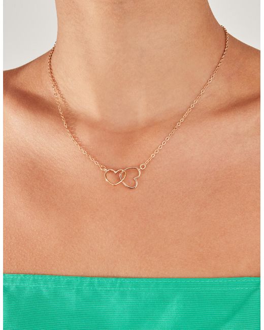 Accessorize Green Linked Heart Pendant Necklace