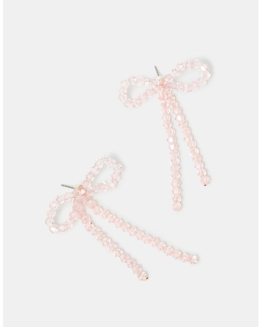 Accessorize Pink Beaded Bow Drop Earrings