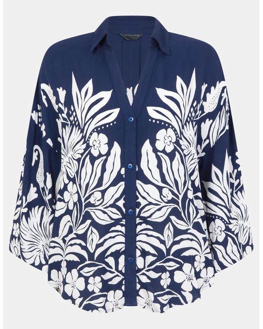 Accessorize Blue Long Sleeve Collared Shirt Regular Floral Print, & Cream