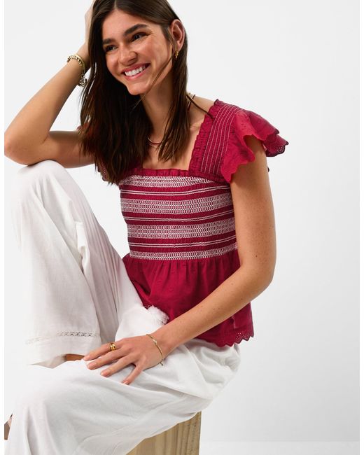 Accessorize Red Cotton Broderie Smocked Top