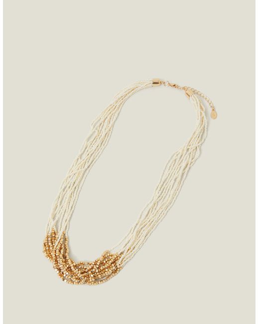 Accessorize Natural Gold Layered Beaded Necklace