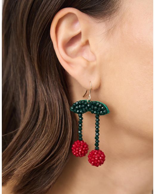 Accessorize Red Beaded Cherry Drop Earrings