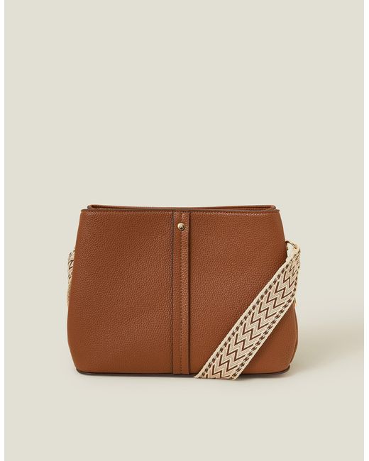 Accessorize Brown Faux Leather Webbing Strap Crossbody Bag