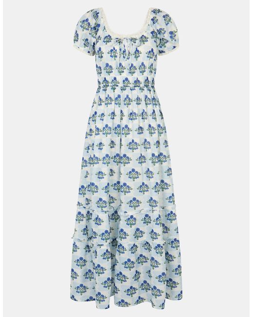 Accessorize Blue Floral Print Puff Sleeve Midi Dress