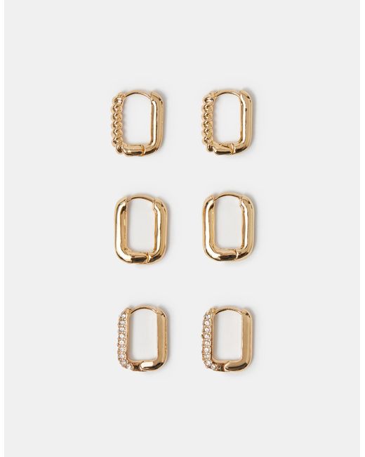 Accessorize Brown 3-Pack Rectangular Hoop Earrings