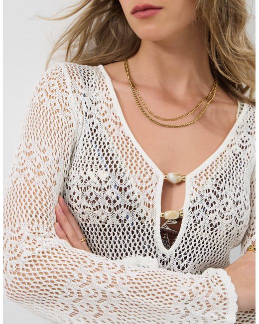 Accessorize White Mini Long Sleeve Slip Knitted Cover Up