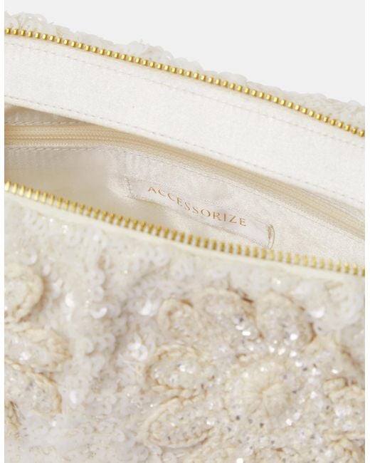 Accessorize Natural Macrame Sequin Clutch Bag