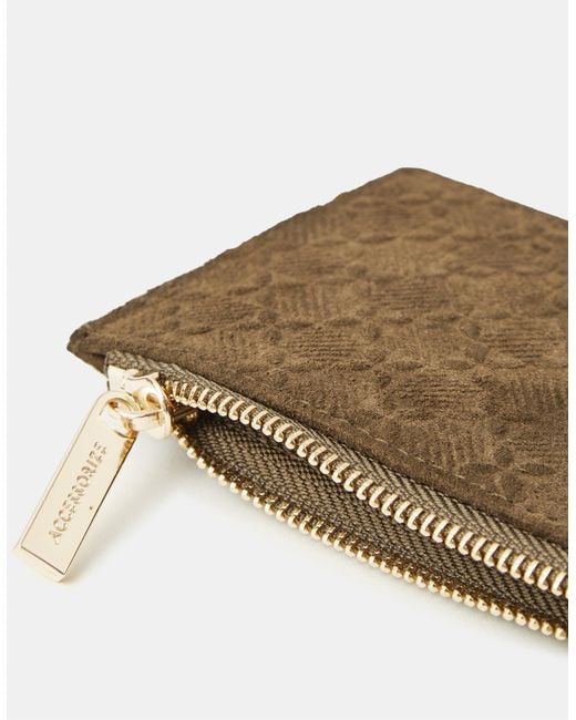 Accessorize Natural Embossed Faux Suede Card Holder