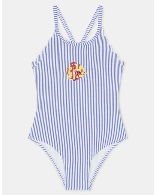 Accessorize Blue Fish Embroidered Stripe Swimsuit