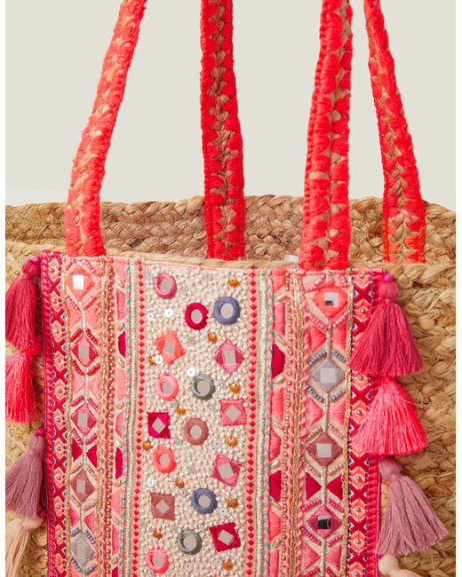 Accessorize Red Floral Embroidered Shoulder Bag