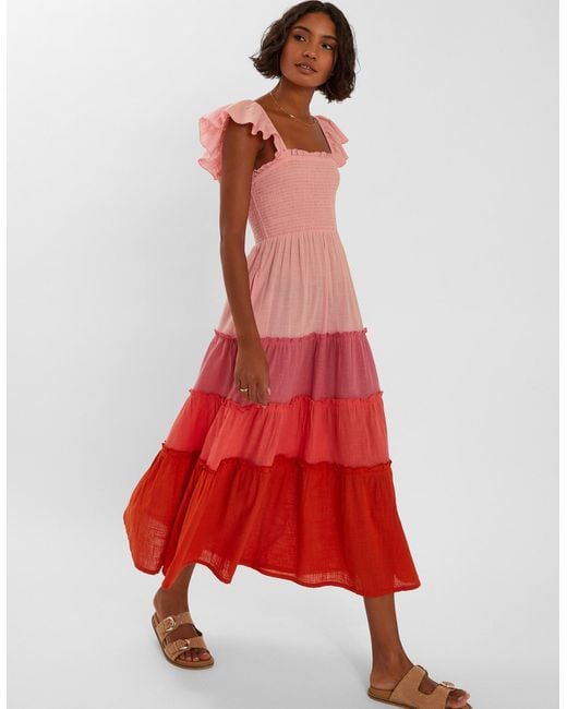 Accessorize Cotton Colourblock Tiered Maxi Dress