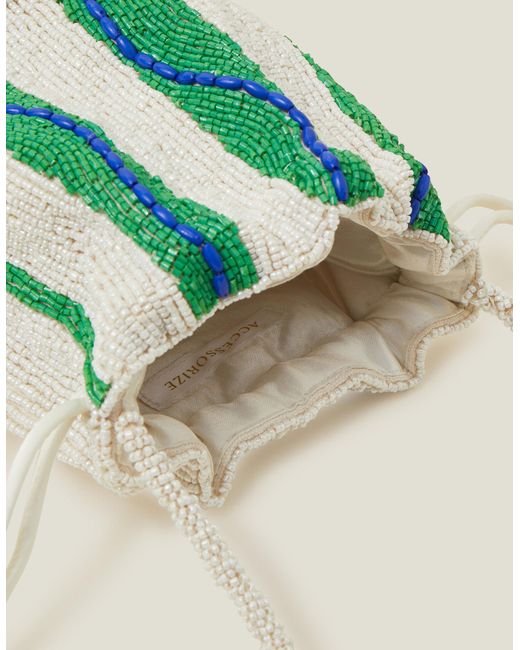 Accessorize Green Hand-beaded Stripe Duffle Bag
