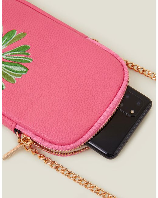 Accessorize Pink Red Embroidered Phone Bag