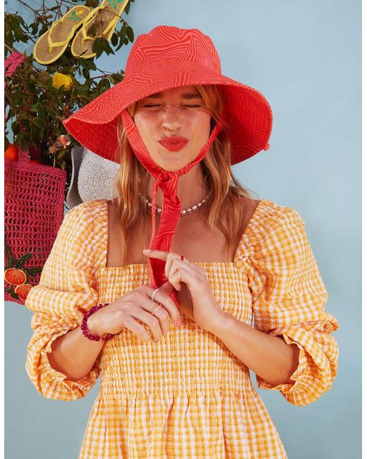 Accessorize Women's Orange Swirl Print Bucket Hat With Ties