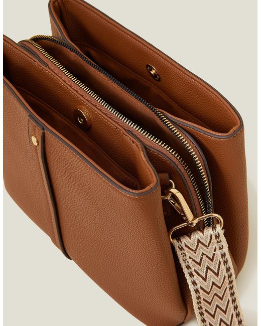Accessorize Brown Faux Leather Webbing Strap Crossbody Bag