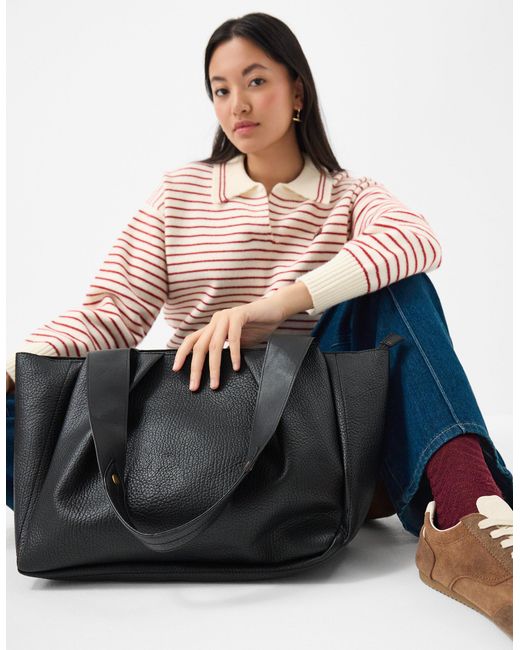 Accessorize Black Pleated Faux Leather Shoulder Bag