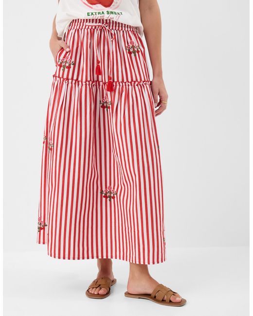 Accessorize Cherry Embroidered Stripe Midi Skirt