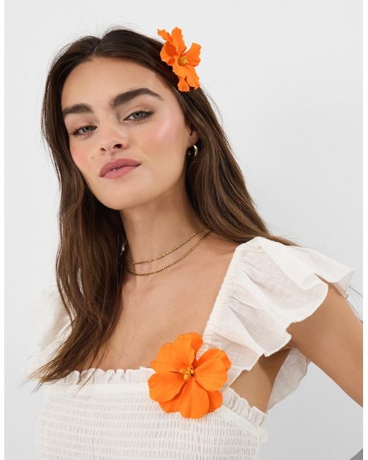 Accessorize Orange 2-Pack Hibiscus Hair Clips