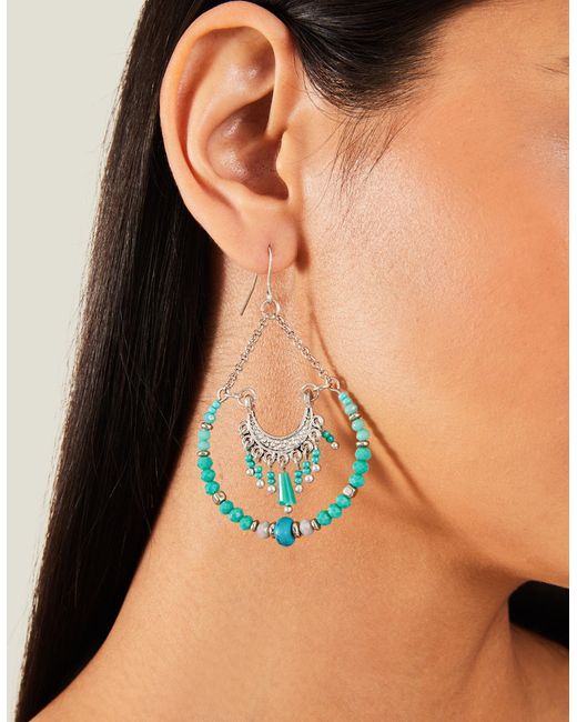 Accessorize Women's Silver And Blue Embellished Layered Fan Earrings