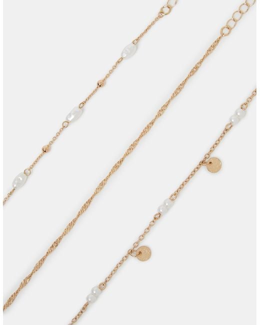 Accessorize Natural 3-Pack Pearl Charm Anklets