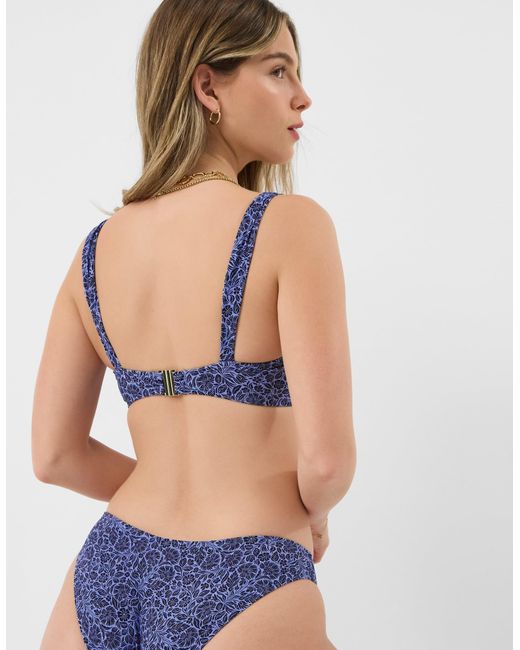 Accessorize Blue Floral Buckle Bikini Top