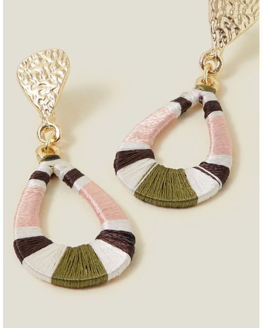 Accessorize Natural Gold Stripe Thread Wrap Drop Earrings