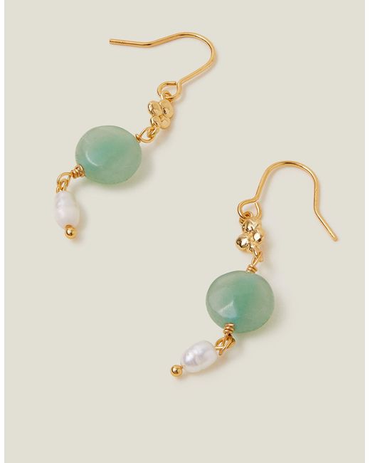 Accessorize Women's Green 14ct Gold-plated Pearl And Stone Drop Earrings
