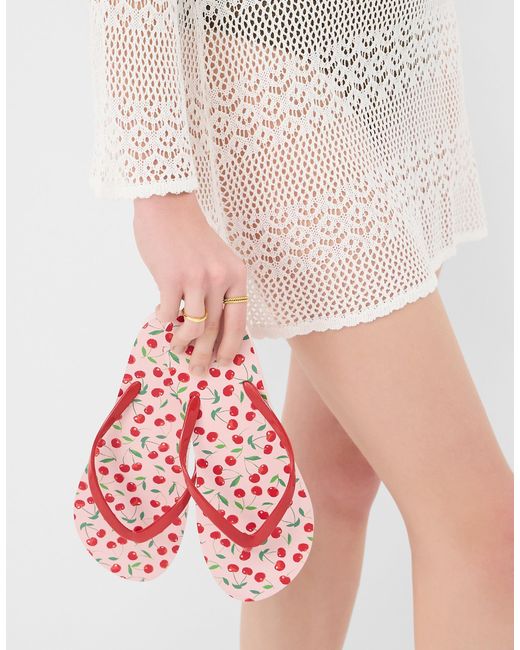 Accessorize Red Cherry Print Flip Flops
