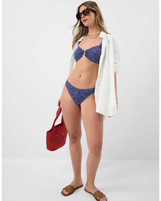 Accessorize Blue Floral Buckle Bikini Top