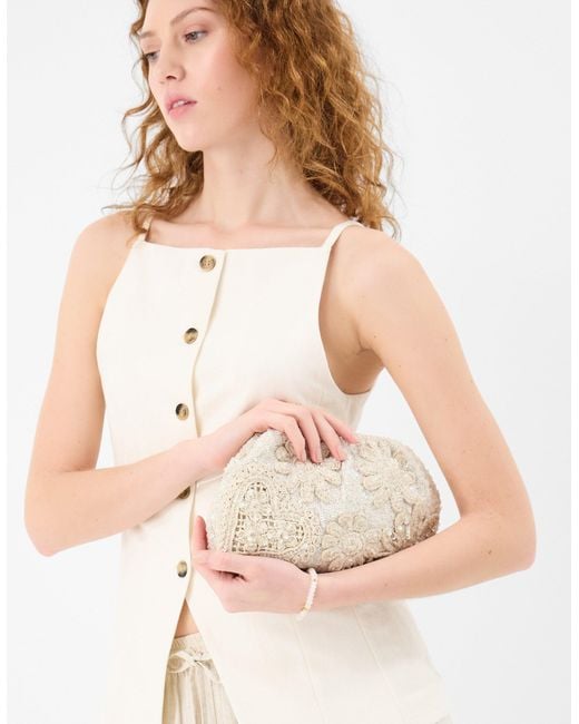 Accessorize Natural Macrame Sequin Clutch Bag