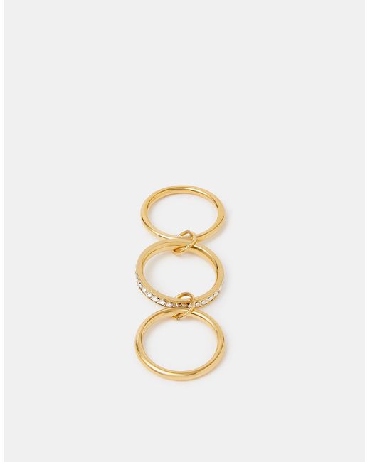 Accessorize Metallic Stainless Steel Linked Stacking Trio Ring