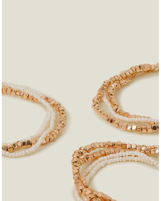 Accessorize Natural Women's Gold Pearly Stretch Bracelet Pack