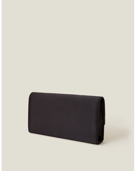 Accessorize Black Leather Bow Satin Clutch Bag