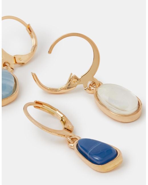 Accessorize White 3-Pack Mother Of Pearl Stone Huggie Hoop Earrings
