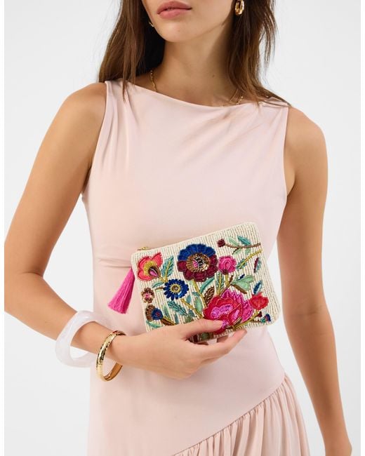 Accessorize Red Floral Beaded Pouch