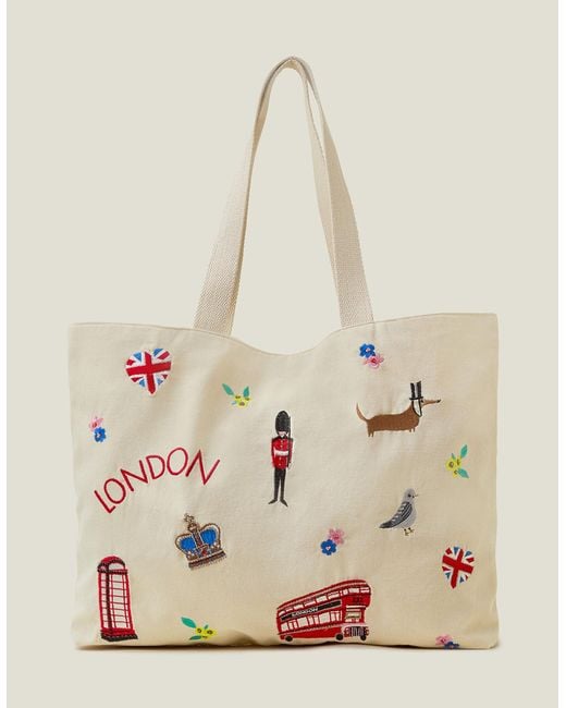 Accessorize Natural Red London Embroidered Shopper Bag