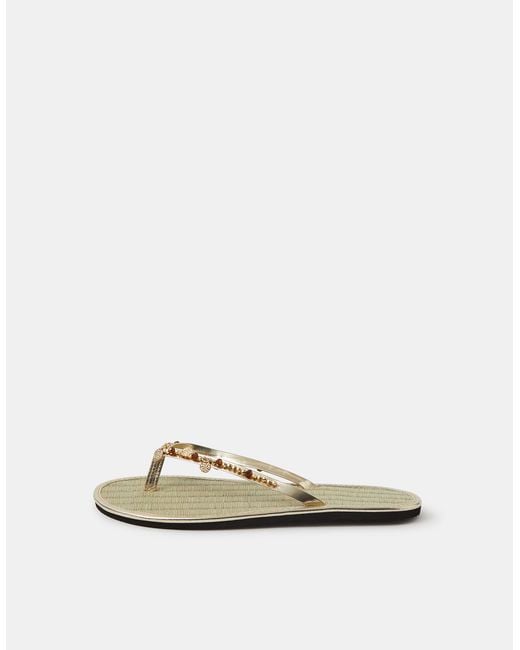 Accessorize Natural Coin Embellished Seagrass Flip Flops