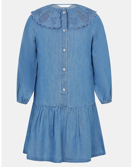 Accessorize Blue Little Girl's Cotton/Lyocell Broderie Girls Long Sleeve Denim Dress