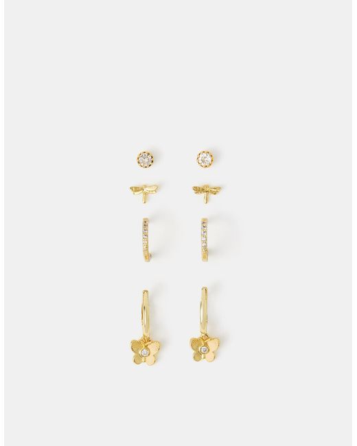 Accessorize Metallic 4-Pack 14Ct-Plated Dragonfly Stud & Hoop Earrings