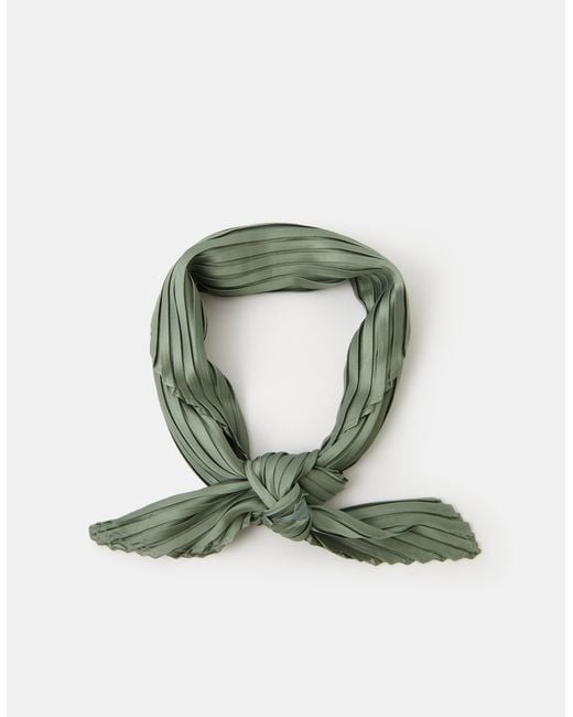 Accessorize Green Pleated Square Satin Scarf