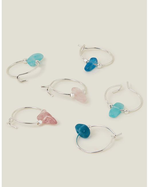 Accessorize Blue 3-pack Sterling Silver-plated Off Cut Hoops