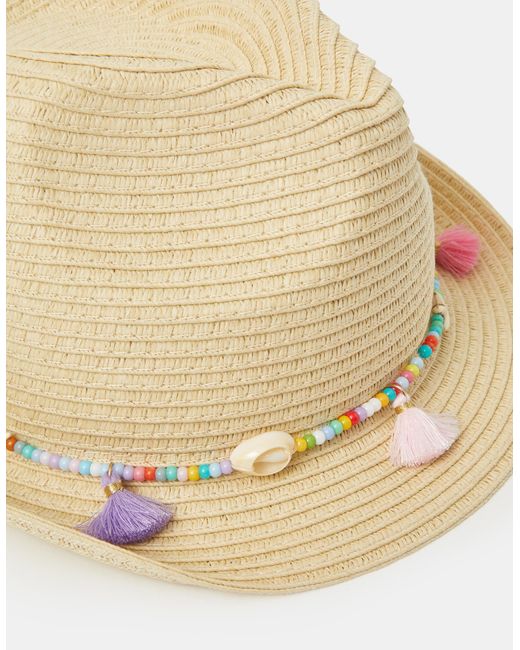 Accessorize Natural Beaded Trim Straw Hat