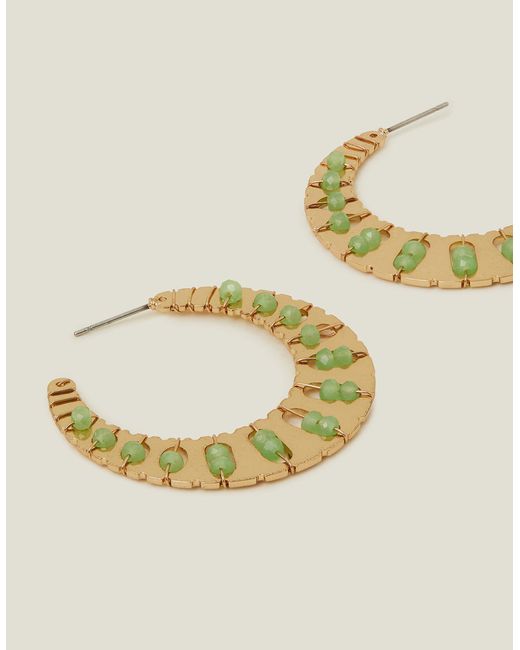 Accessorize Metallic Women's Green Textured Bobble Hoop Earrings