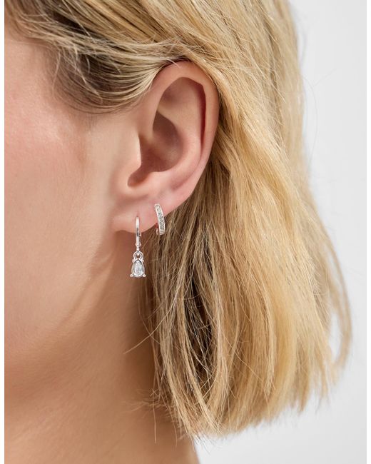 Accessorize White 3-Pack Stone Drop Hoop Earrings
