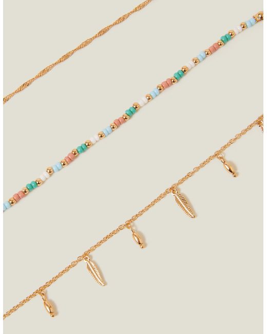 Accessorize Natural 3-Pack Leaf Charm Anklets